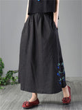 Cotton Linen Embroidery Vogue Women's Skirts