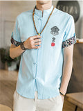 Men's Summer Short Sleeve Linen Blouse Shirt