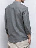 V neck Cotton Linen Solid Color Shirts