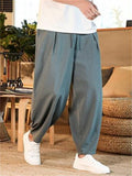 Solid Loose Cotton Linen Plus Size Pants For Men