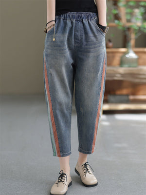 Patchwork Contrast Color Loose Female Jeans