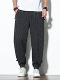 Vertical Stripe Summer Autumn Linen Casual Men's Long Pants