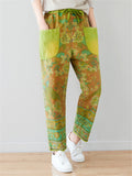 Printed Drawstring Straight Leg Pants With Pockets