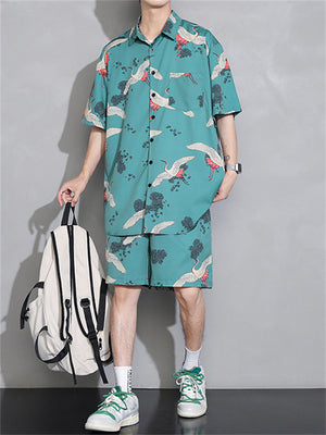 Summer Cool Crane Short Streetwear Korean Style Men's Outfits