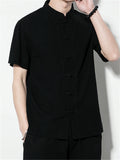 Short Sleeve Solid Color Stand Collar Shirts