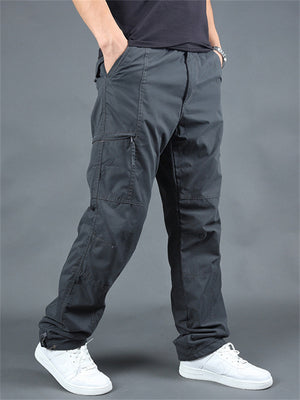 Winter Plus Size Thickened Fleece Male Multi-pocket Pants