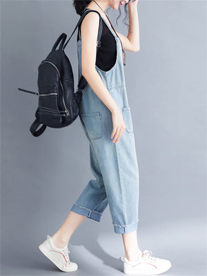 Female Simple Light Blue Summer Korean Style Jumpsuits