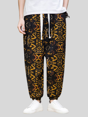 Retro Printed Pants With Pockets