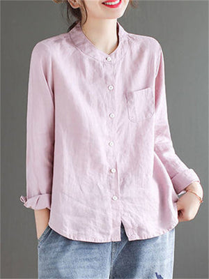 Retro Stand Collar Solid Color Shirts