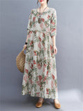 Comfort Round Neck Cotton Linen Floral Dresses