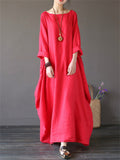 Loose Cotton Linen Solid Color Dress