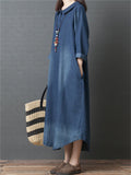 Solid Color 3/4 Sleeve Comfy Denim Dresses