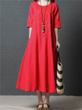 Round Neck Solid Color Half Sleeve Dresses