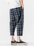 Plaid Drawstring Contrast Color Pants