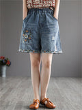 Retro High-waist Embroidery Short Jeans