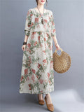 Comfort Round Neck Cotton Linen Floral Dresses