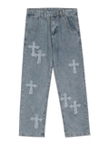 Fashion Cross Decorated Loose Wide Leg Jeans