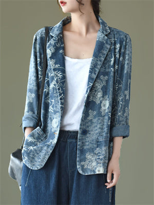 Classical Printed Blue Women's Jackets