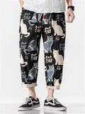 Cats Printed Casual Cropped Pants