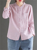 Retro Stand Collar Solid Color Shirts