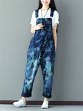 Casual Printed Pockets Denim Jumpsuits