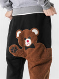 Patchwork Cartoon Fluffy Bear Casual Pants