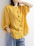 Retro Round Neck Puff Sleeve Shirt