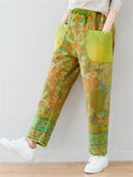 Printed Drawstring Straight Leg Pants With Pockets