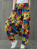 Printed Linen National Style Baggy Women's Pants For Yoga