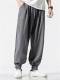 Solid Color Linen Ankle-Banded Pants