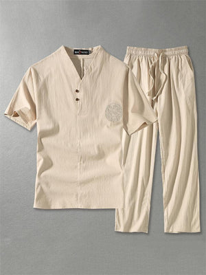 Mens Loose Comfy Vintage Linen Sets