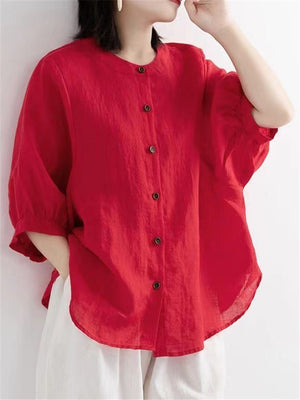 Retro Round Neck Puff Sleeve Shirt