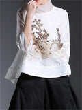 Women's Stand Collar Loose Embroidery Shirts