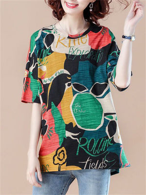 Loose Multicolor Printed Casual T-shirts