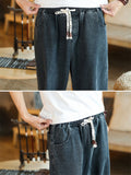 Casual Drawstring Ankle Banded Denim Pants