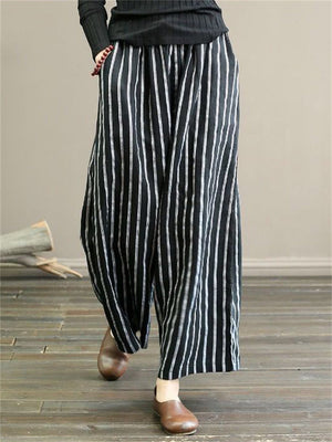 Loose Stripe Cotton Linen Pants