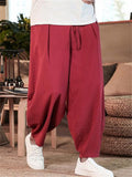 Solid Loose Cotton Linen Plus Size Pants For Men