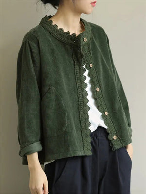 Simple Graceful Corduroy Autumn Lace Women's Short Jackets