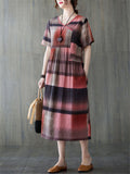 Contrast Color Plaid Loose Dresses