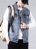 Vintage Men's Lapel Sleeveless Denim Jackets