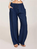 Casual Drawstring Waistband Cotton Linen Pants