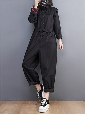 New Spring Autumn Cargo Long Sleeve Simple Casual Lady Jumpsuits