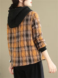 Women's Trendy Plaid Button Hooded Cotton Coat