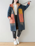 Denim Patchwork Hooded Jacket Coat