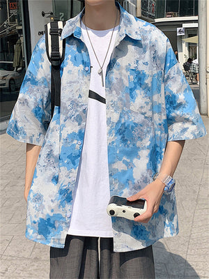 New Arrival Chic Blue Printed Random Dyeing Men's Shirts