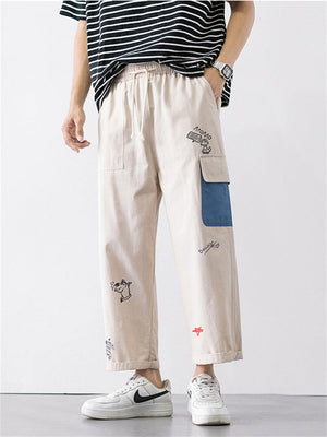 Japanese Style Cute Printed Loose Men's Pants