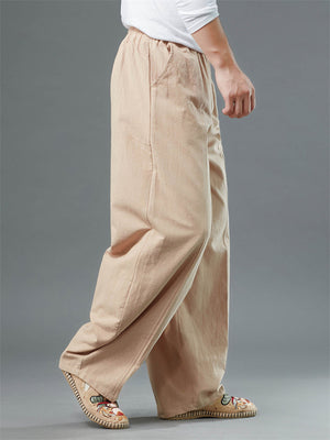 Men's Solid Color Wide Leg Pants With Pockets