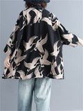 Irregular Loose Cranes Printed Chiffon Shirts