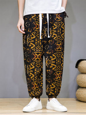 Retro Printed Pants With Pockets