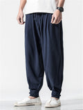 Solid Color Linen Ankle-Banded Pants